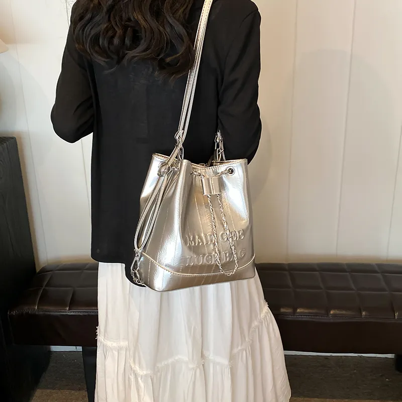 Worm's Home PU One Shoulder Crossbody Backpack Handbag Regular Women's White/Silver/Black-12