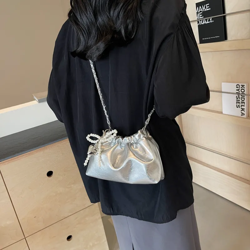 Worm's Home PU Shoulder Bag, Crossbody Bag Women's White/Silver/Black-13
