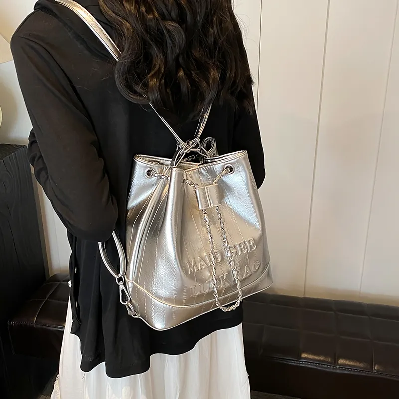 Worm's Home PU One Shoulder Crossbody Backpack Handbag Regular Women's White/Silver/Black-11