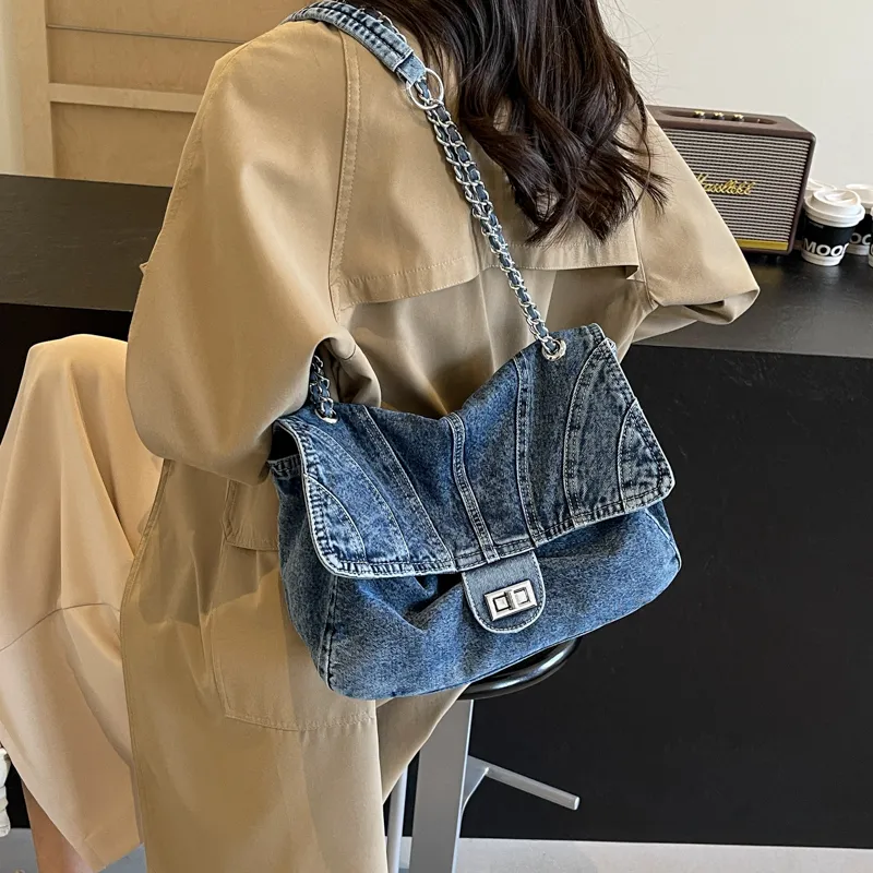 Worm's Home Denim Crossbody Bags Shoulder Bags Handbags Women's Black/Light Blue/Dark Blue-5