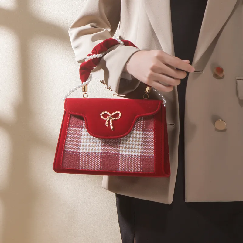 Worm's Home Velour Handbag Regular Women's Red-1