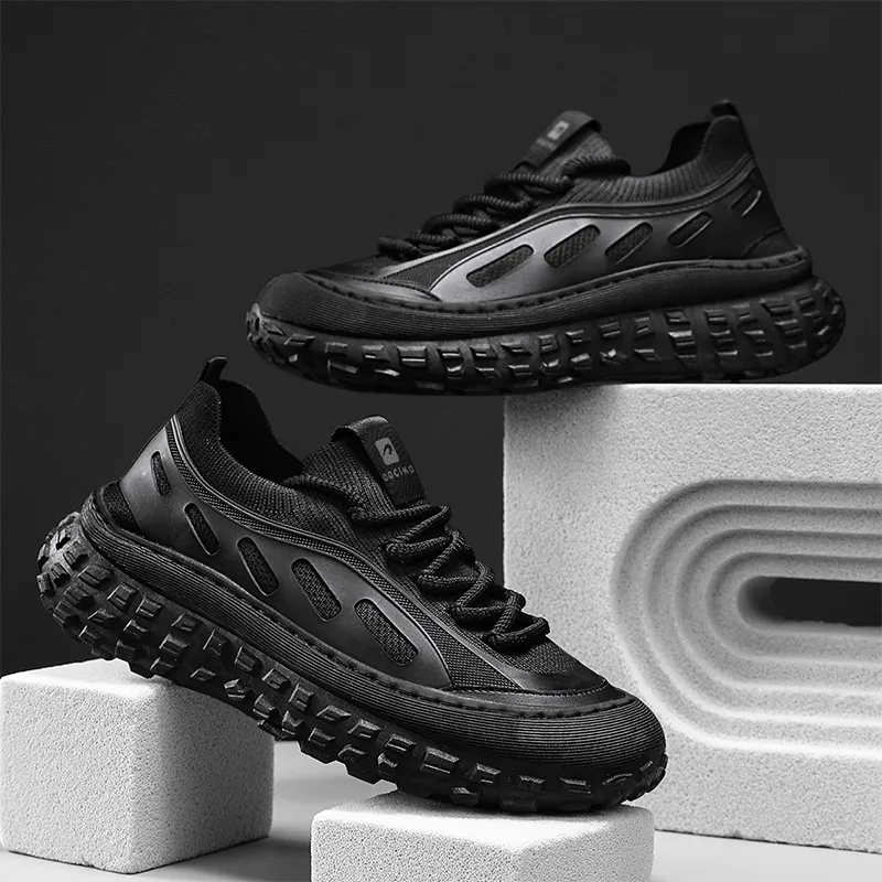 BINGO DUCK Slip Resistant And Breathable Low Top Skateboard Shoes Men's Black-2