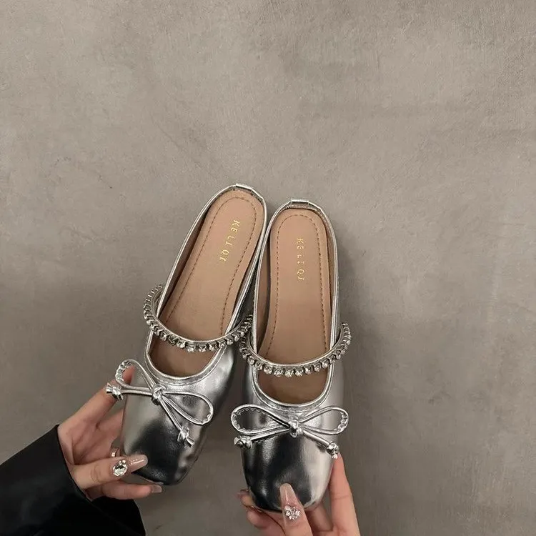 BINGO DUCK Odor Resistant Closed Toe Slippers Women's Silver-1