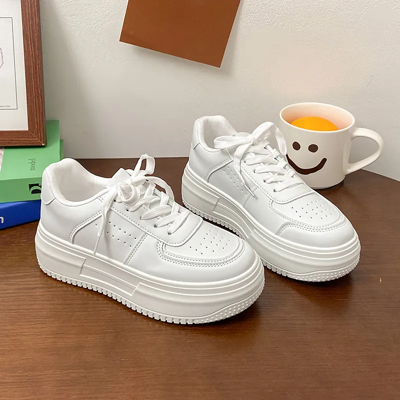 JimiXiong Height Increasing Low Top Skateboard Shoes Women's White-3