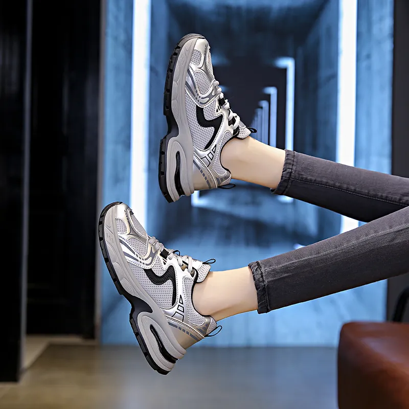 BINGO DUCK Shock Absorbers Slip Resistant Breathable Low Top Chunky Sneakers Women's-4