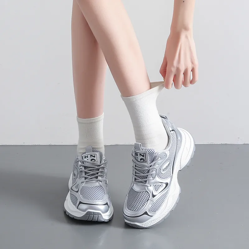 BINGO DUCK Slip Resistant, Height Increasing, And Breathable Low Top Chunky Sneakers Women's-22