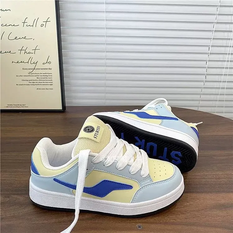 BINGO DUCK Slip Resistant Low Top Skateboard Shoes Women's Yellow Blue-5