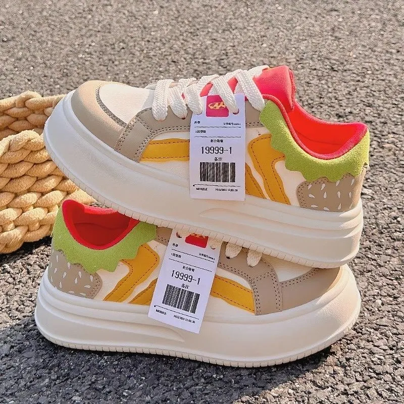 BINGO DUCK Low Top Skateboard Shoes Women's Hamburger Khaki-3