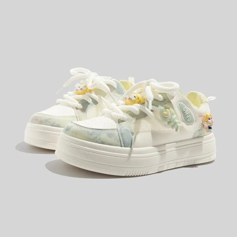 JimiXiong Low Top Skateboard Shoes Women's Beige Blue-4
