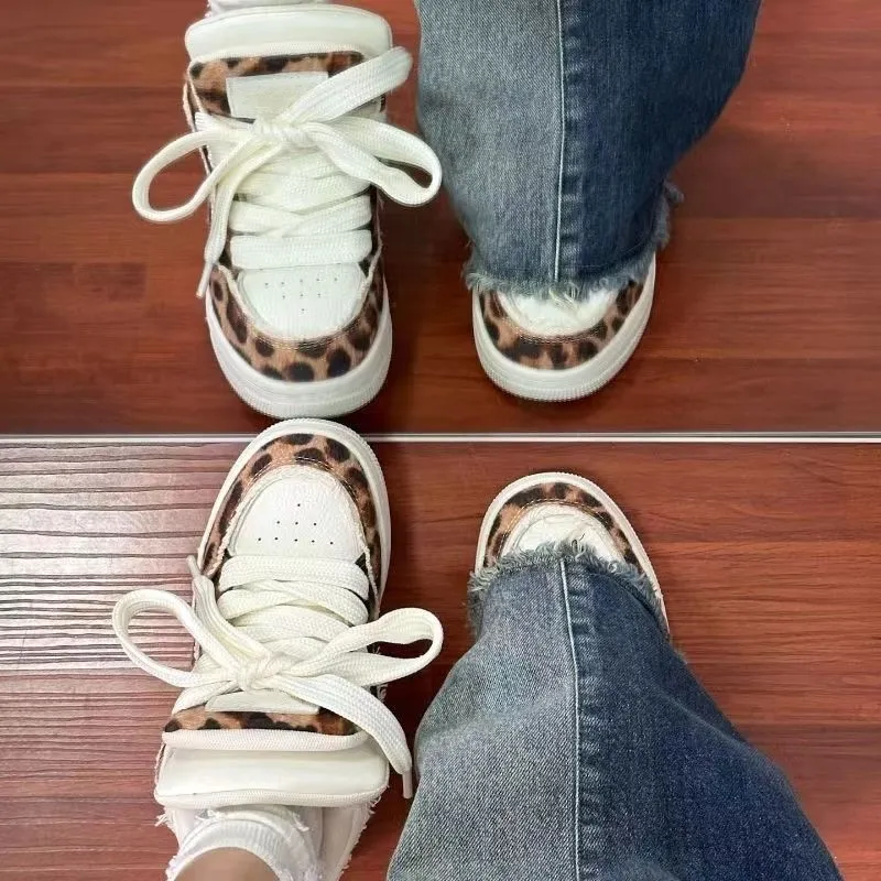 BINGO DUCK Skateboard Shoes Women's Leopard Print-2