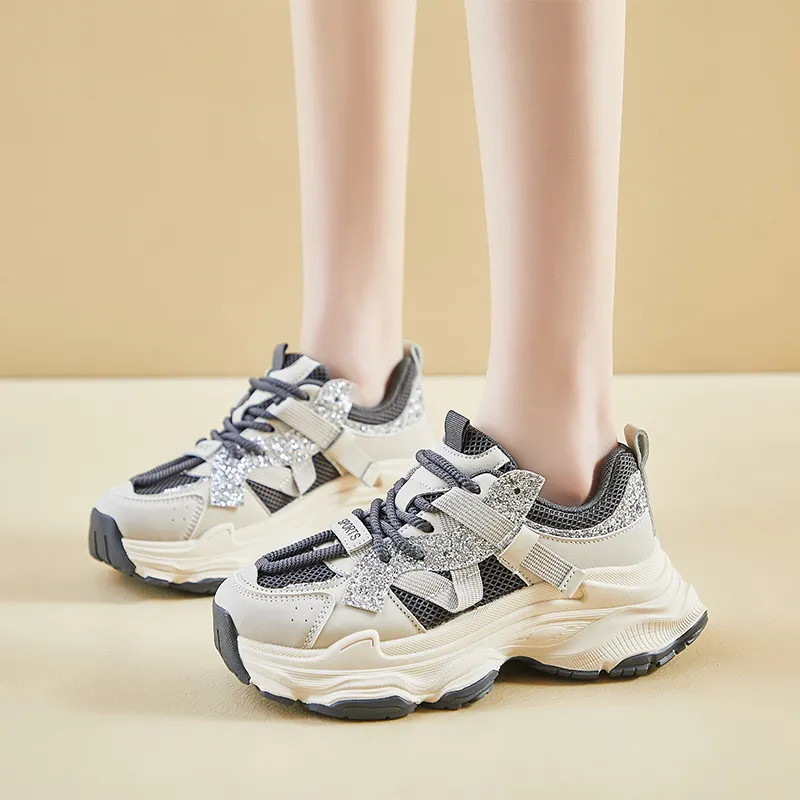 BINGO DUCK Shock Absorbers With Slip Resistant Features Low Top Chunky Sneakers Women's-21