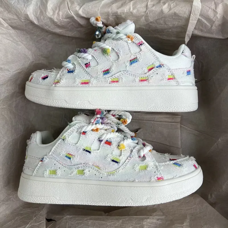 BINGO DUCK Skateboard Shoes Women's White-8