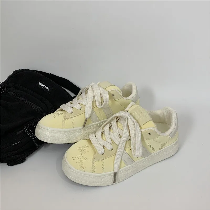 BINGO DUCK Slip Resistant Low Top Skateboard Shoes Women's Yellow-2
