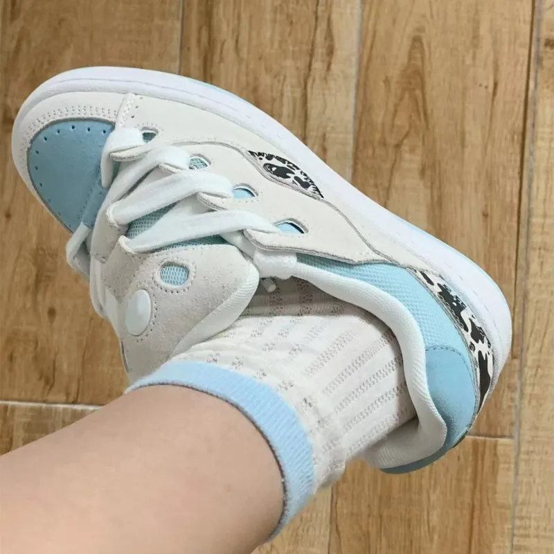 JimiXiong Low Top Skateboard Shoes Women's White Blue-2