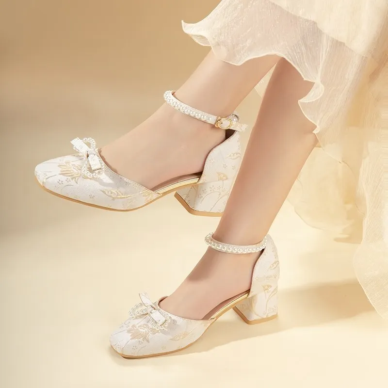PARK DANCE Chunky Heel High Heels Women's Beige-1
