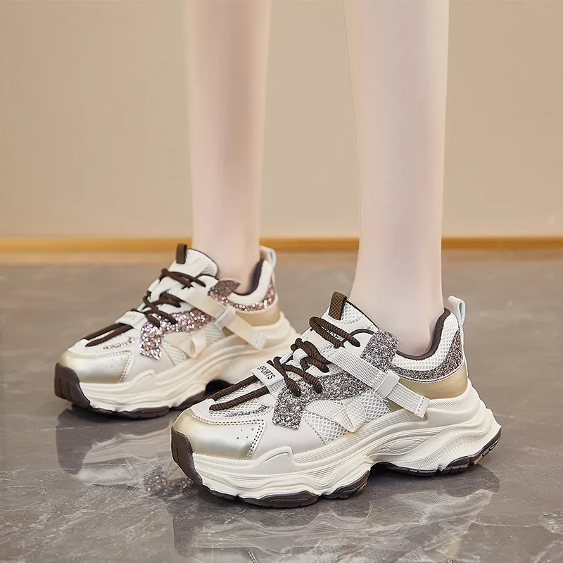 BINGO DUCK Shock Absorbers With Slip Resistant Features Low Top Chunky Sneakers Women's-5