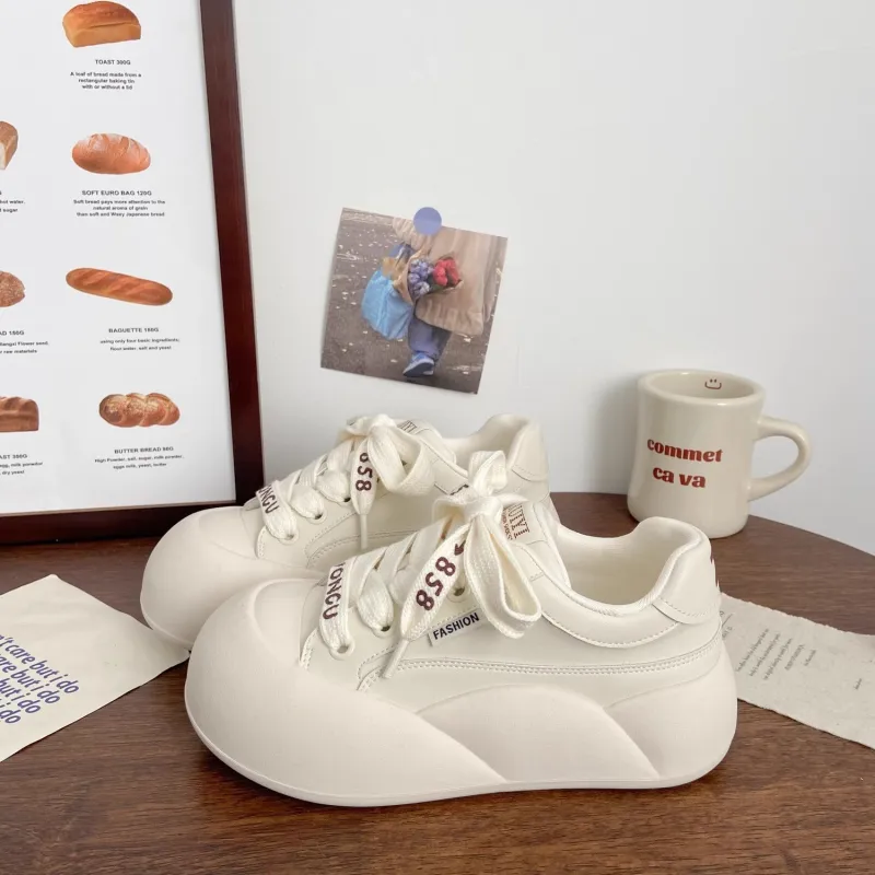 BINGO DUCK Slip Resistant Low Top Skateboard Shoes Women's Beige-5