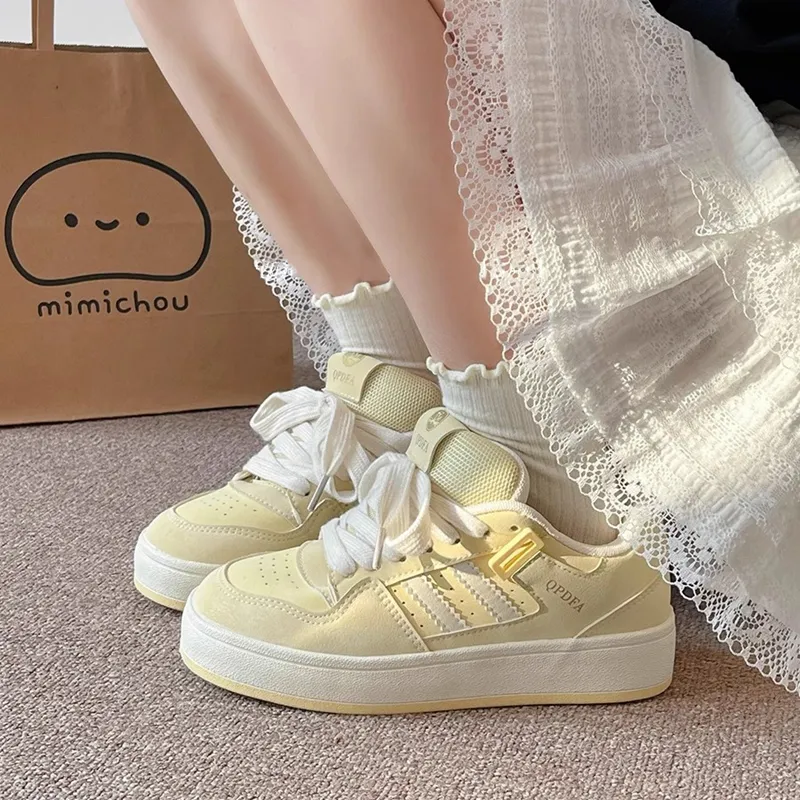 BINGO DUCK Slip Resistant And Breathable Low Top Skateboard Shoes Women's Almond Yellow-1