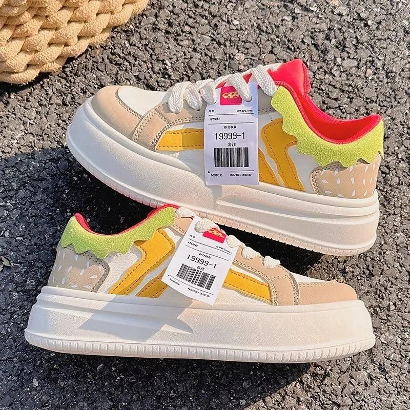 BINGO DUCK Low Top Skateboard Shoes Women's Hamburger Khaki-6