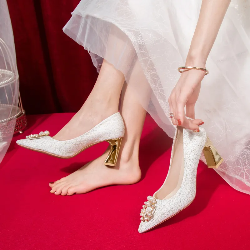 PARK DANCE Block Heel High Heels Women's Canary White-15