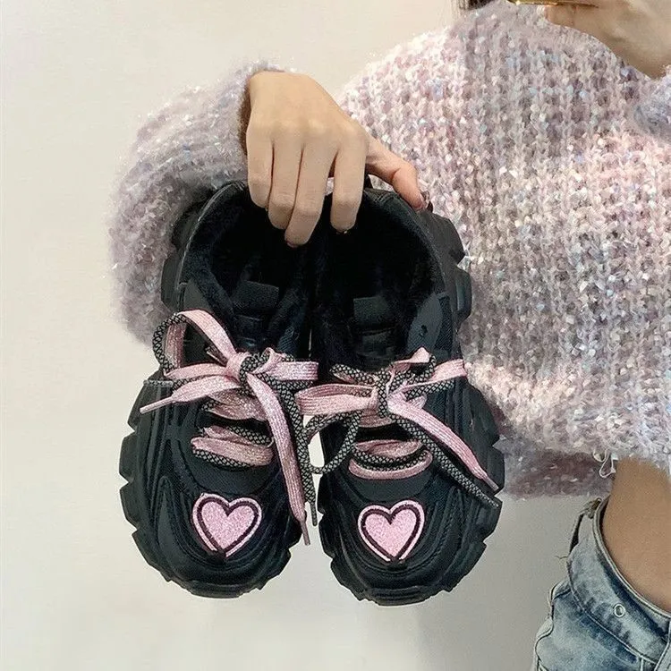 BINGO DUCK Coverage Height Increase Low Top Chunky Sneakers Women's Black-5