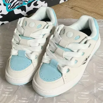 JimiXiong Low Top Skateboard Shoes Women's White Blue
