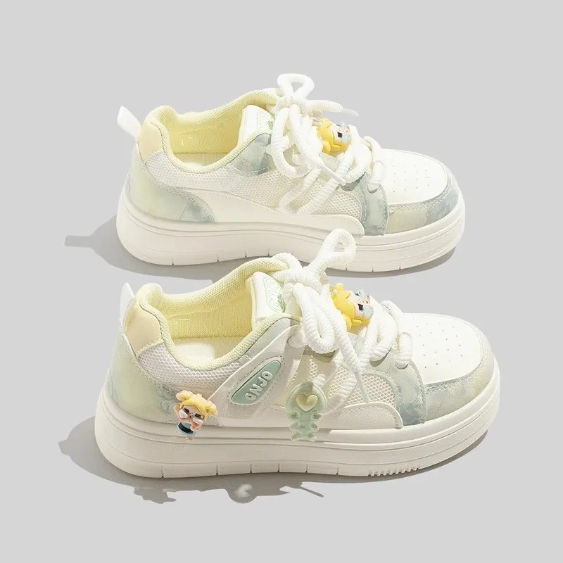 JimiXiong Low Top Skateboard Shoes Women's Beige Blue-3