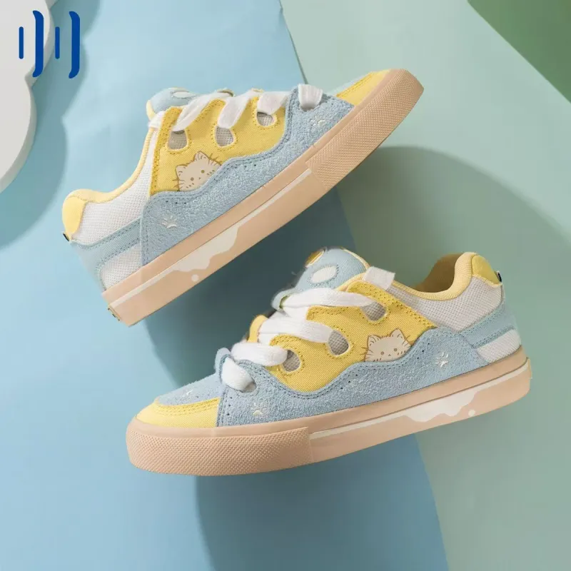 BINGO DUCK Skateboard Shoes Women's Blue Yellow White-2
