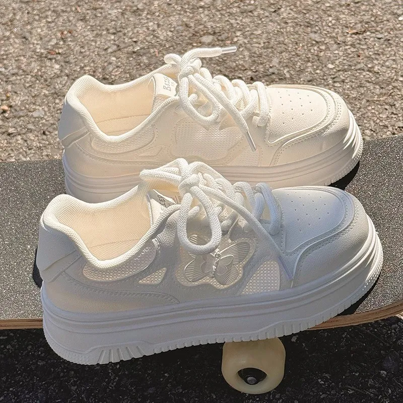 BINGO DUCK Slip Resistant And Breathable Low Top Skateboard Shoes Women's Ecru-3