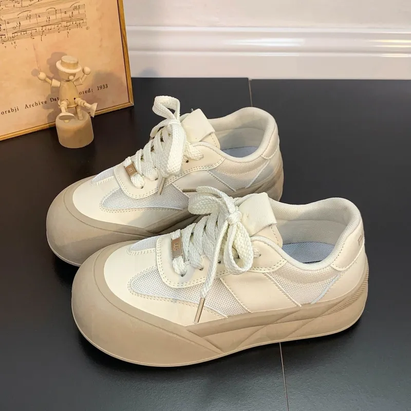 BINGO DUCK Slip Resistant Low Top Skateboard Shoes Women's Khaki-6