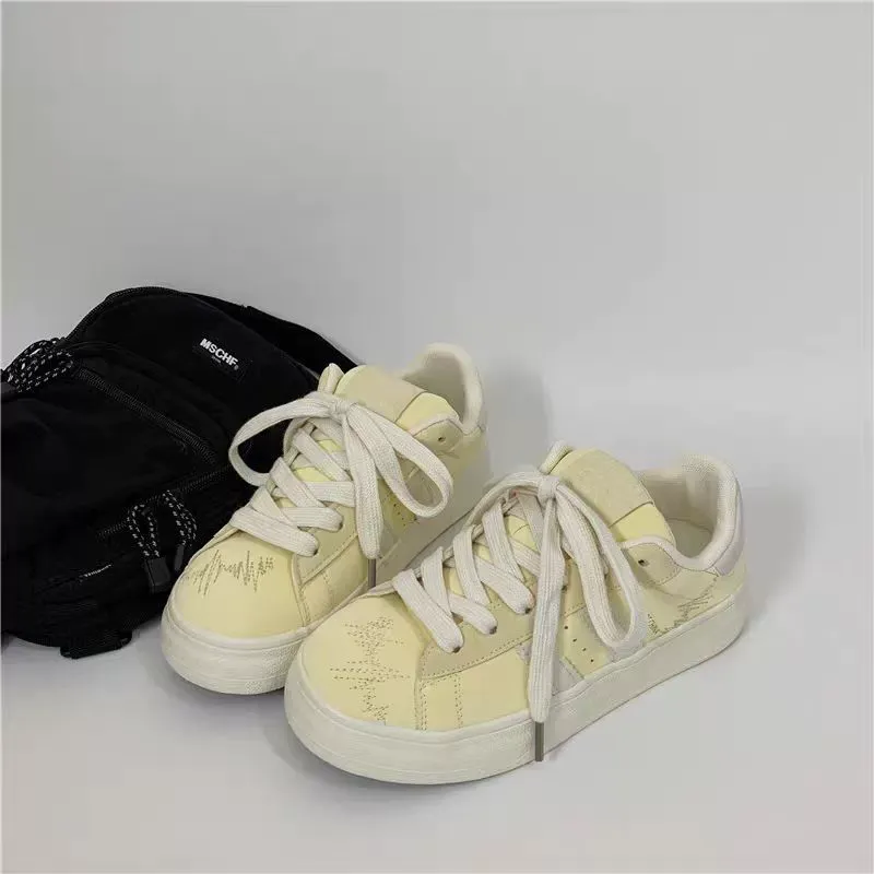 BINGO DUCK Slip Resistant Low Top Skateboard Shoes Women's Yellow-4
