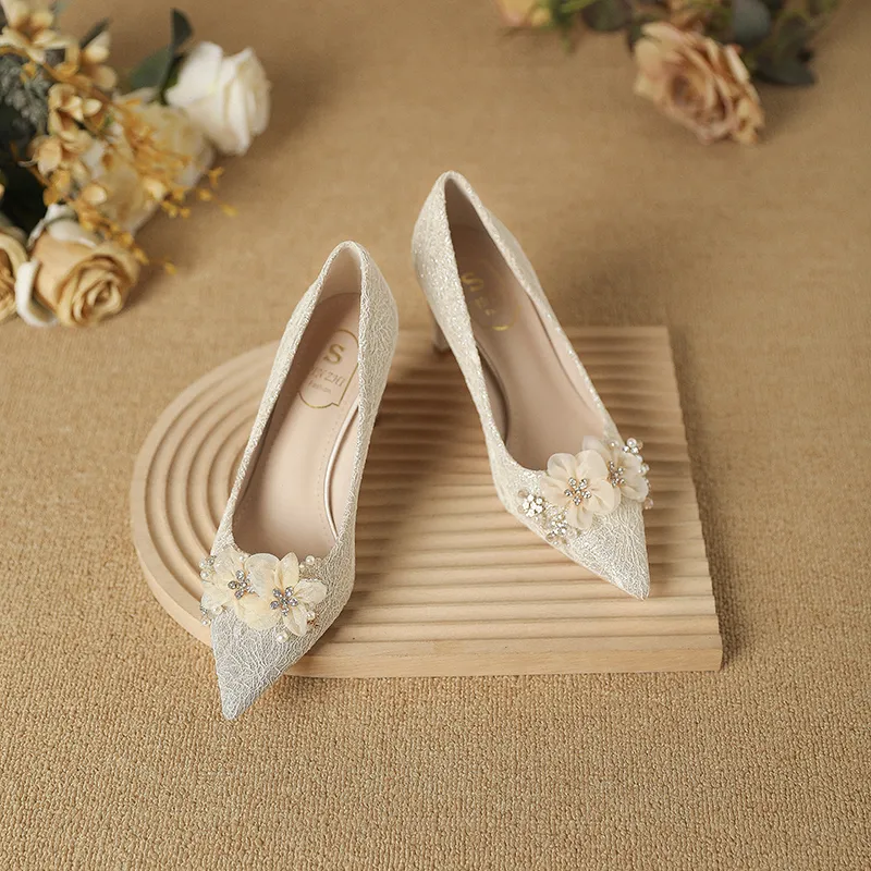 BINGO DUCK Chunky Heel High Heels Women's White-6