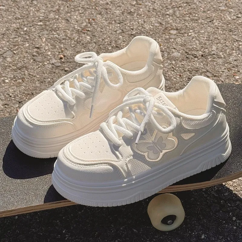 BINGO DUCK Slip Resistant And Breathable Low Top Skateboard Shoes Women's Ecru-6