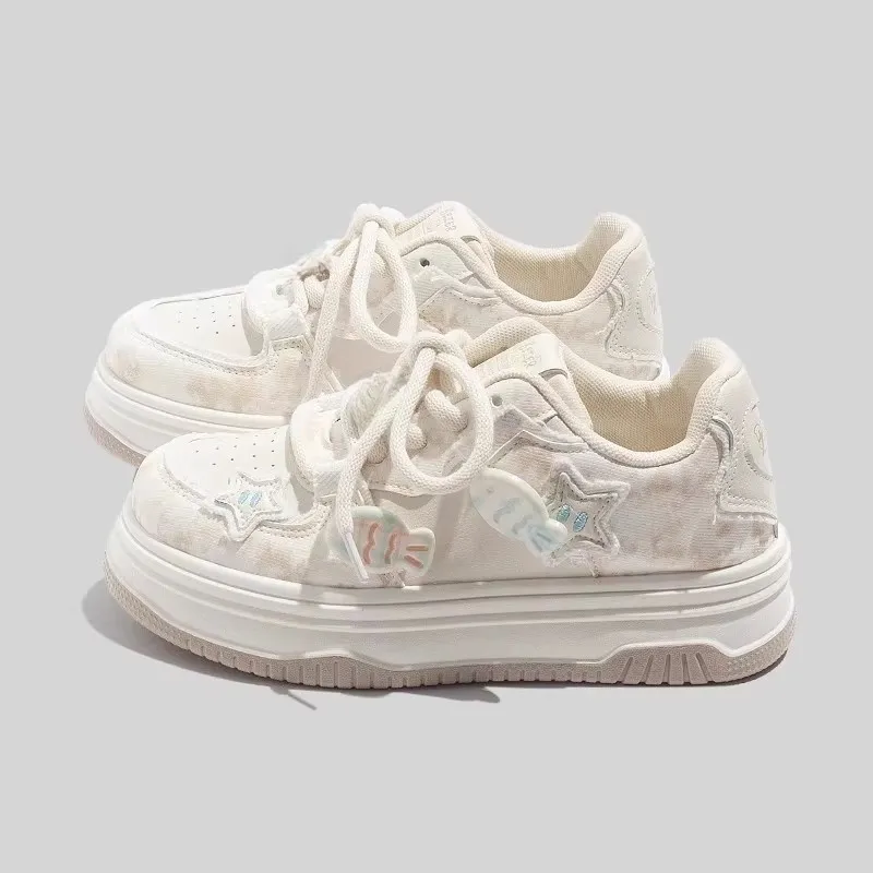 BINGO DUCK Slip Resistant Low Top Skateboard Shoes Women's Ecru-10