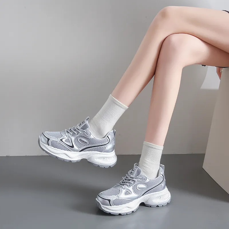 BINGO DUCK Slip Resistant, Height Increasing, And Breathable Low Top Chunky Sneakers Women's-23