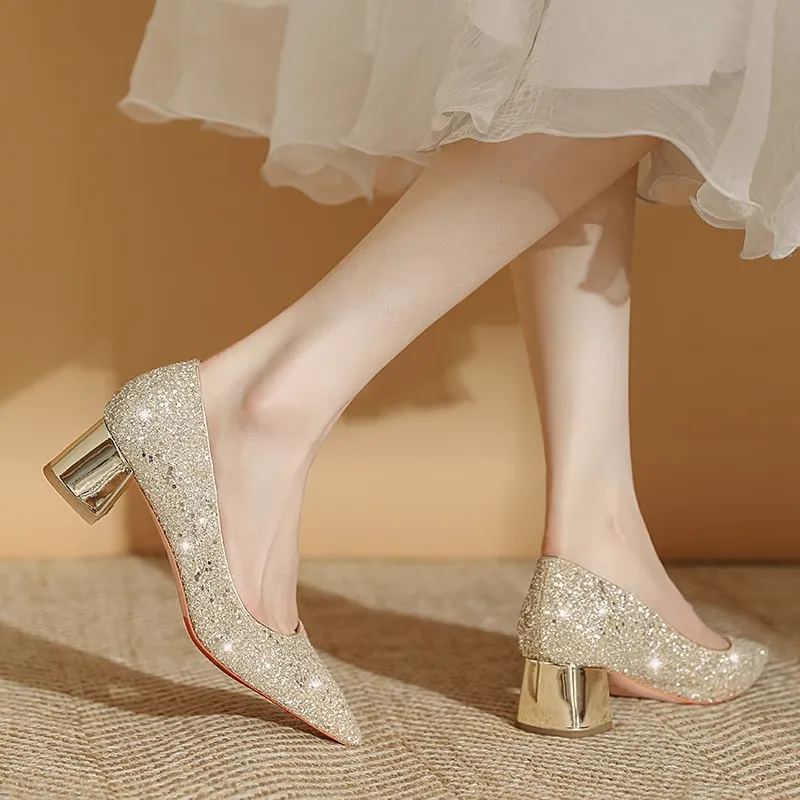 BINGO DUCK Chunky Heel High Heels 4-6cm Women's-1