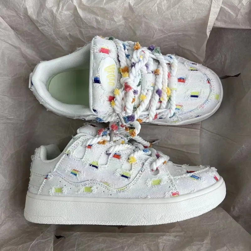 BINGO DUCK Skateboard Shoes Women's White-7