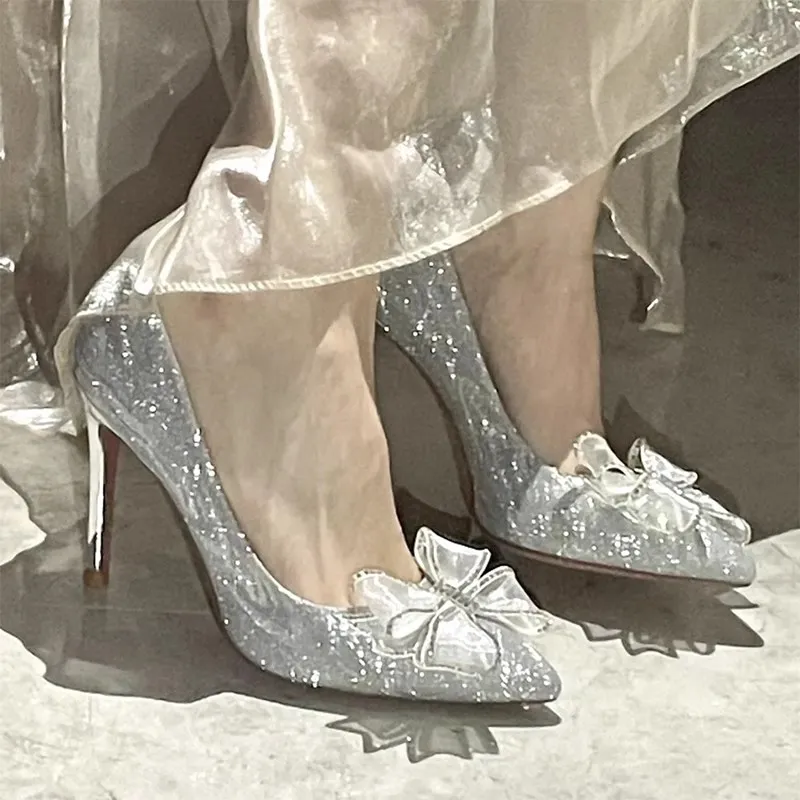 PARK DANCE Slim Heel High Heels Women's Silver-1