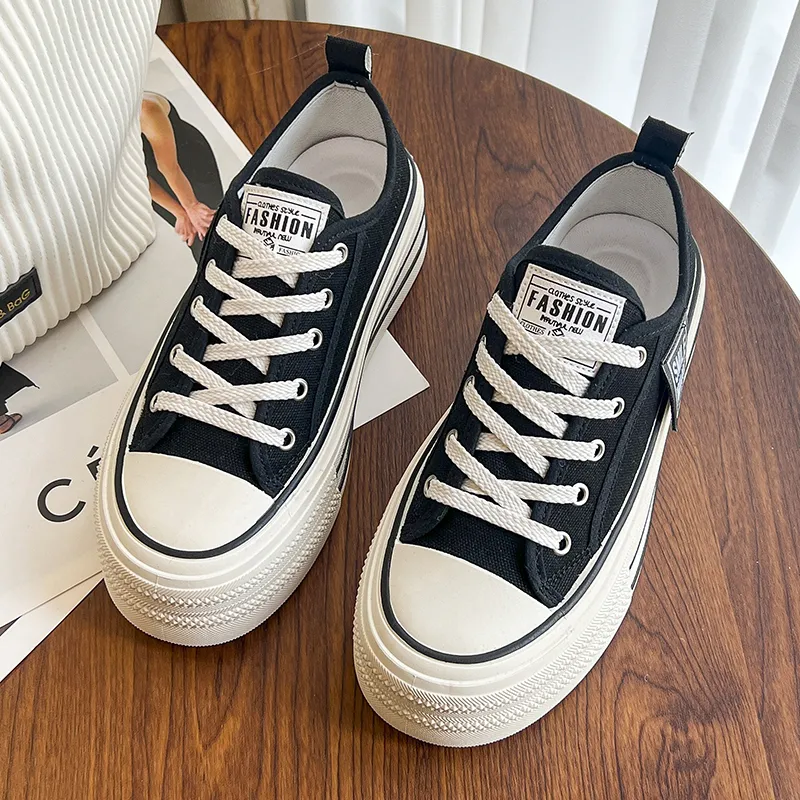 BINGO DUCK Slip Resistant Height Increasing Low Top Canvas Shoes Women's-1