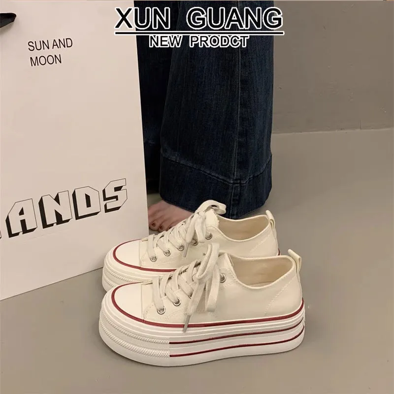 BINGO DUCK Slip Resistant Height Increasing Low Top Skateboard Shoes Women's-5