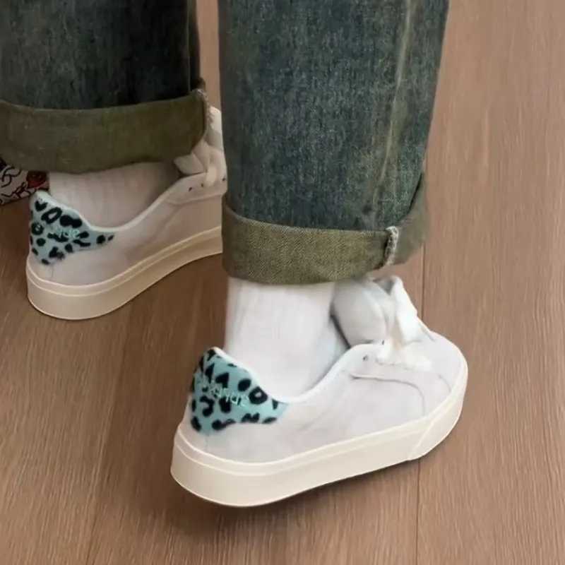BINGO DUCK Breathable Low Top Skateboard Shoes Women's Leopard Gray-4
