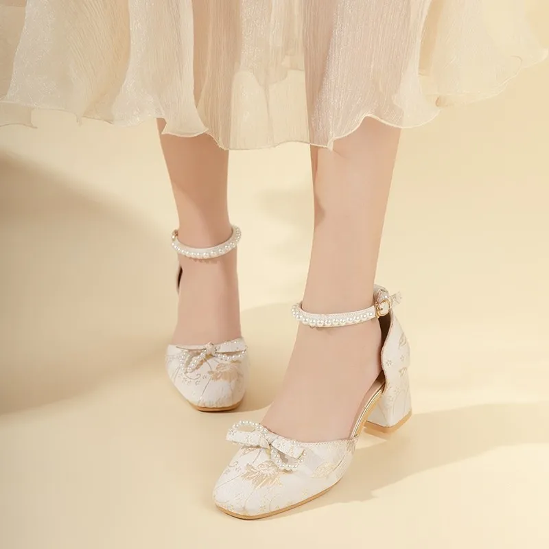 PARK DANCE Chunky Heel High Heels Women's Beige-5