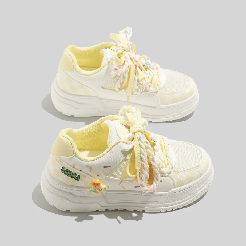 BINGO DUCK Slip Resistant Cushioning, Breathable, Height Increasing Low Top Skateboard Shoes Women's Yellow-8