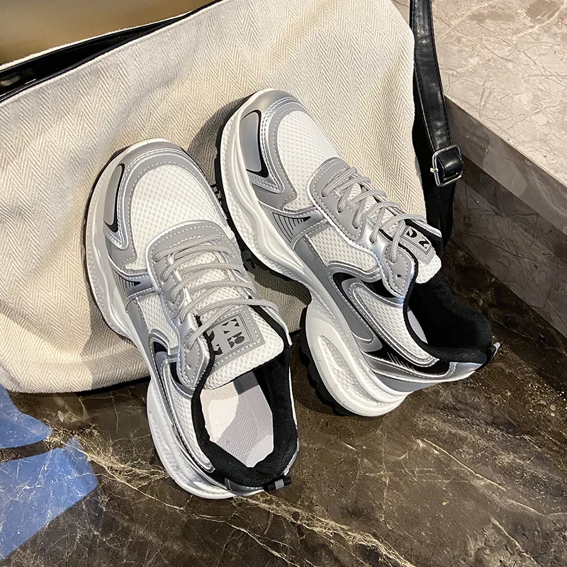BINGO DUCK Cushioning, Slip Resistant, Breathable, Height Increasing Low Top Chunky Sneakers Women's-2