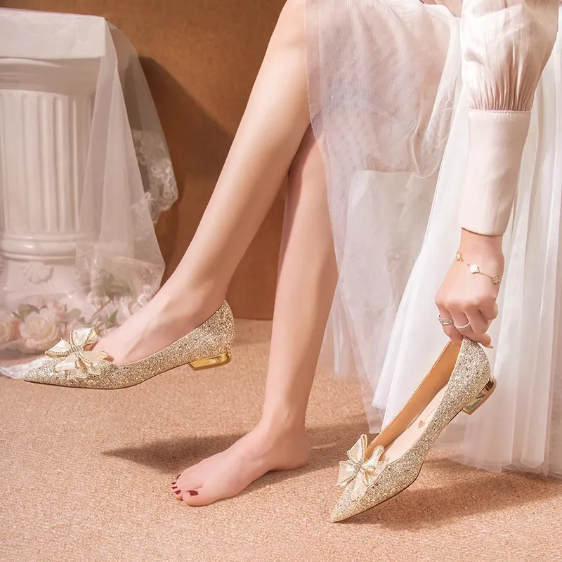 BINGO DUCK Chunky Heel High Heels 2cm Women's Champagne-2
