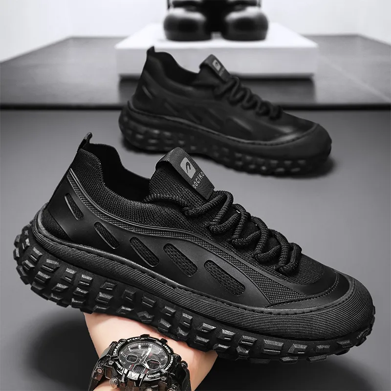 BINGO DUCK Slip Resistant And Breathable Low Top Skateboard Shoes Men's Black-4