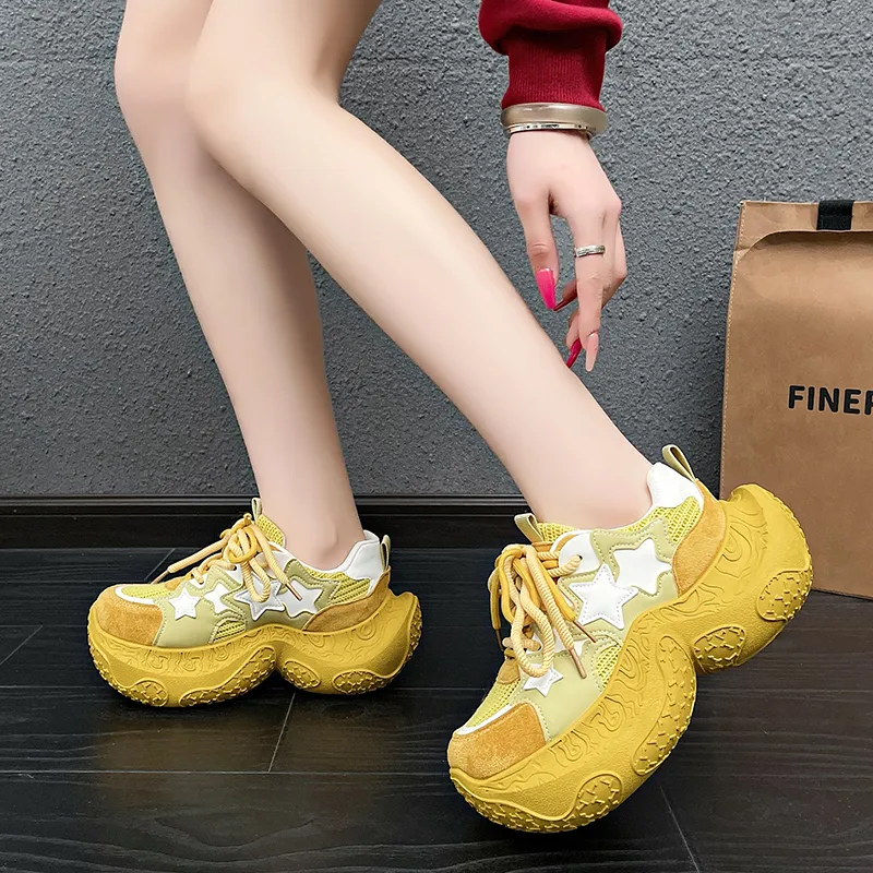 BINGO DUCK Cushioning Slip Resistant Height Increasing Low Top Chunky Sneakers Women's-4