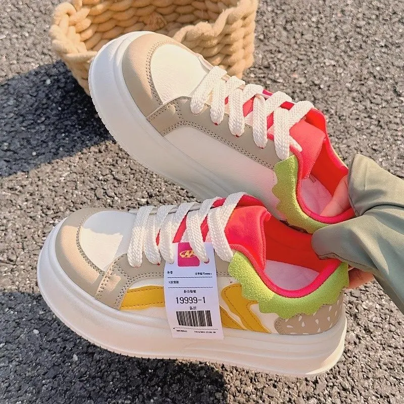BINGO DUCK Low Top Skateboard Shoes Women's Hamburger Khaki-8