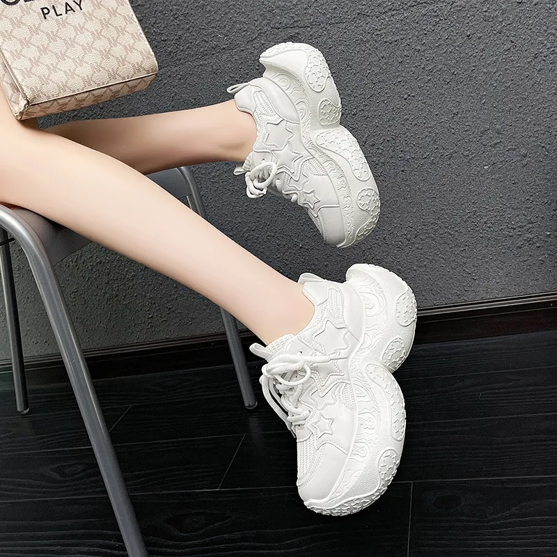 BINGO DUCK Cushioning Slip Resistant Height Increasing Low Top Chunky Sneakers Women's-25