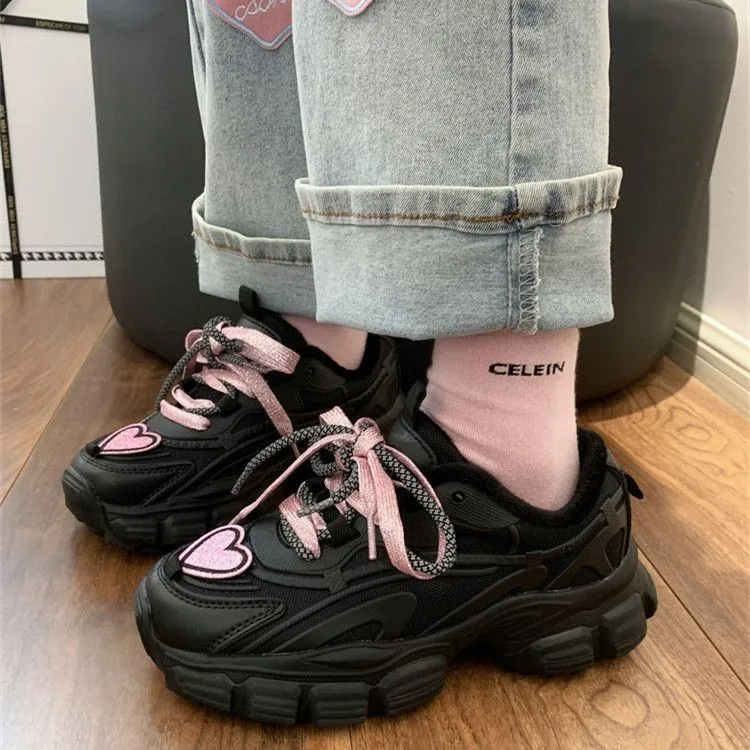 BINGO DUCK Coverage Height Increase Low Top Chunky Sneakers Women's Black-1